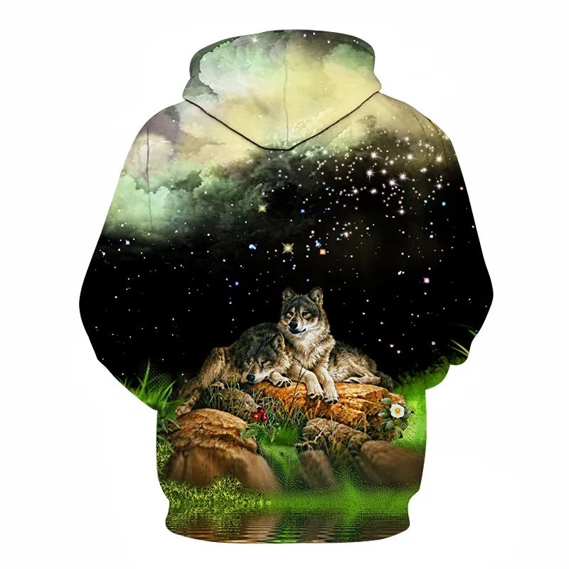 Cool Space Galaxy Wolf Hoodie Hoodies Men Bright Wolf Fashion Handsome Wolf Hoodies Spring Autumn Pullovers Sweatshirts Sweat