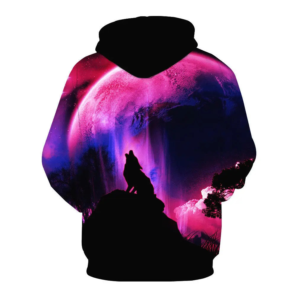 Cool Space Galaxy Wolf Hoodie Hoodies Men Bright Wolf Fashion Handsome Wolf Hoodies Spring Autumn Pullovers Sweatshirts Sweat