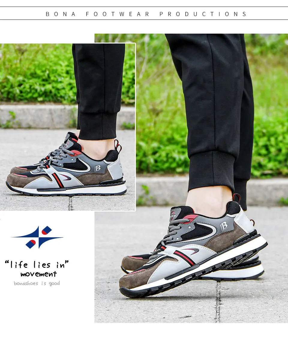 BONA New Designer Action Leather Sport Shoes Men's Sneakers Running Shoes Men's Tennis Walking Footwear Trendy Fitness
