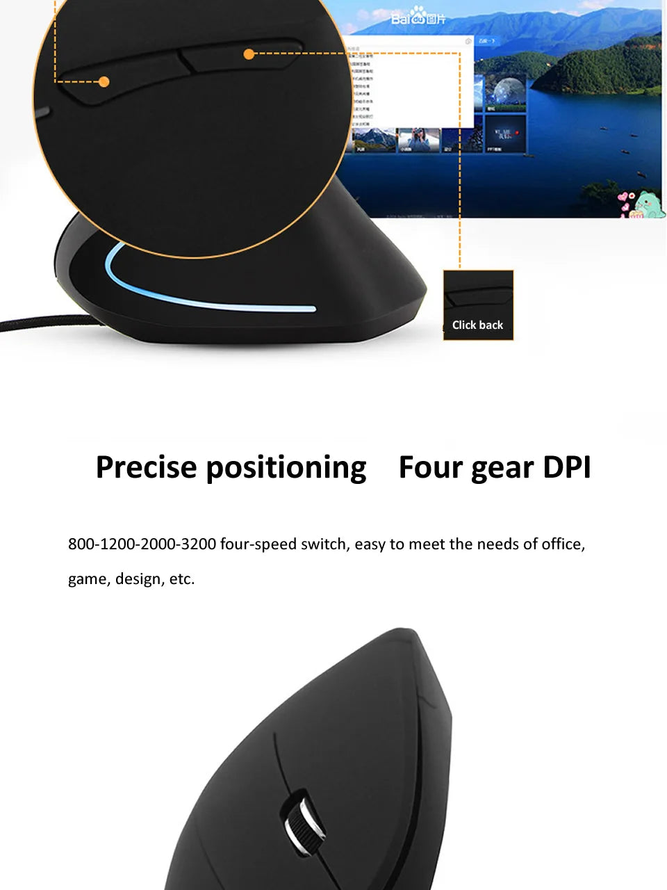 Wired Right Hand Vertical RGB Mouse Ergonomic Gaming Mouse 800 1200 1600 3200DPI USB Optical Wrist Healthy Mause for PC Computer