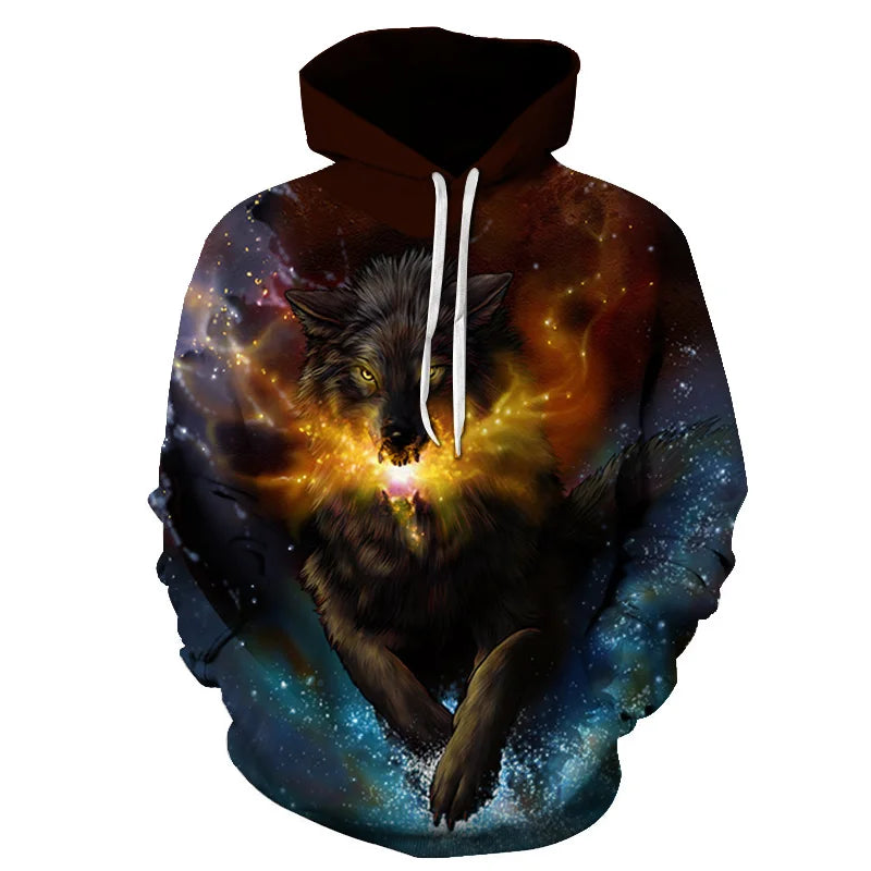 Cool Space Galaxy Wolf Hoodie Hoodies Men Bright Wolf Fashion Handsome Wolf Hoodies Spring Autumn Pullovers Sweatshirts Sweat