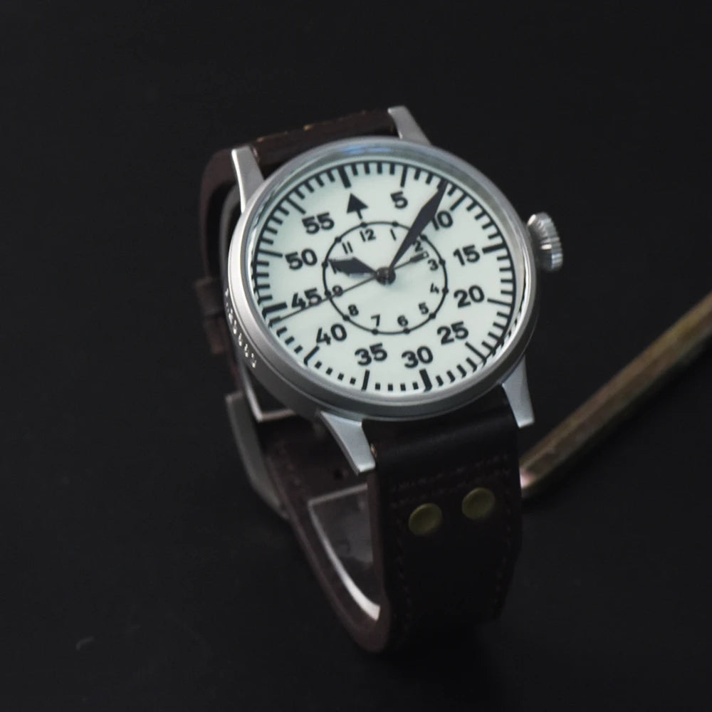 Hruodland Pilot Men's Automatic Mechanical Watch Pt5000 Sapphire Luminous C3 Stainless Steel Waterproof 10Bar reloj hombre