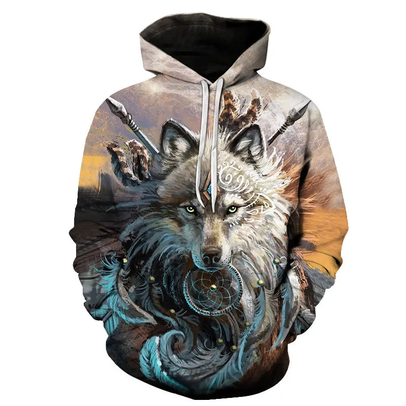 Cool Space Galaxy Wolf Hoodie Hoodies Men Bright Wolf Fashion Handsome Wolf Hoodies Spring Autumn Pullovers Sweatshirts Sweat