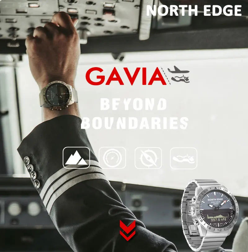 NORTH EDGE Mens Dive Watch Military Army Luxury Full Steel Smartwatch Compass Altimeter Barometer Digital Clock Waterproof 200m