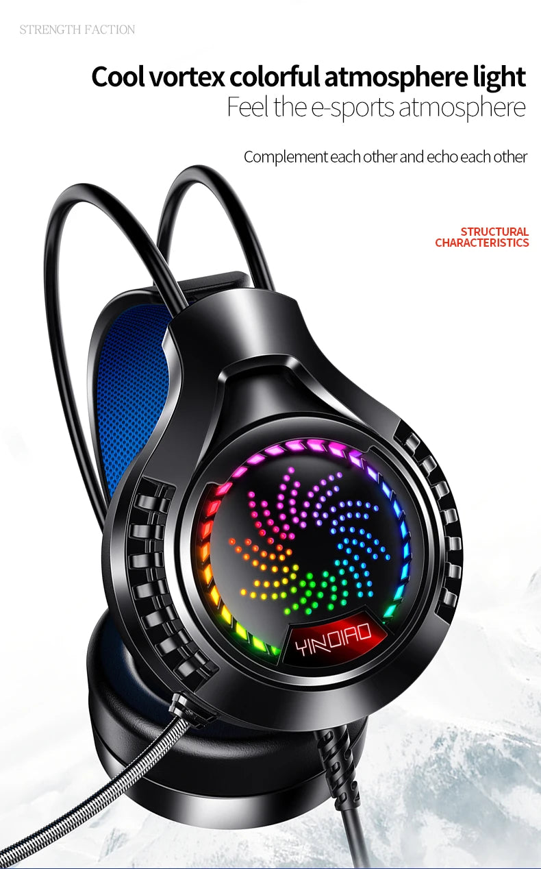 RGB Gaming Headset with Microphone 7.1 Surround HD Sound Stereo Dual 3.5mm USB  Wired Headphone For PS5 PC Laptop Phone