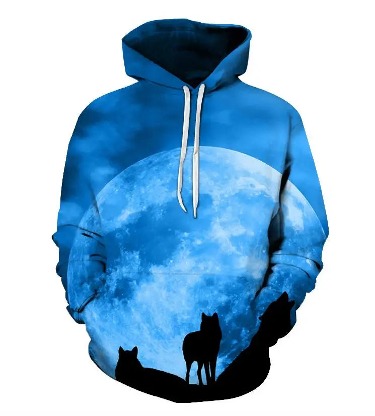 Cool Space Galaxy Wolf Hoodie Hoodies Men Bright Wolf Fashion Handsome Wolf Hoodies Spring Autumn Pullovers Sweatshirts Sweat