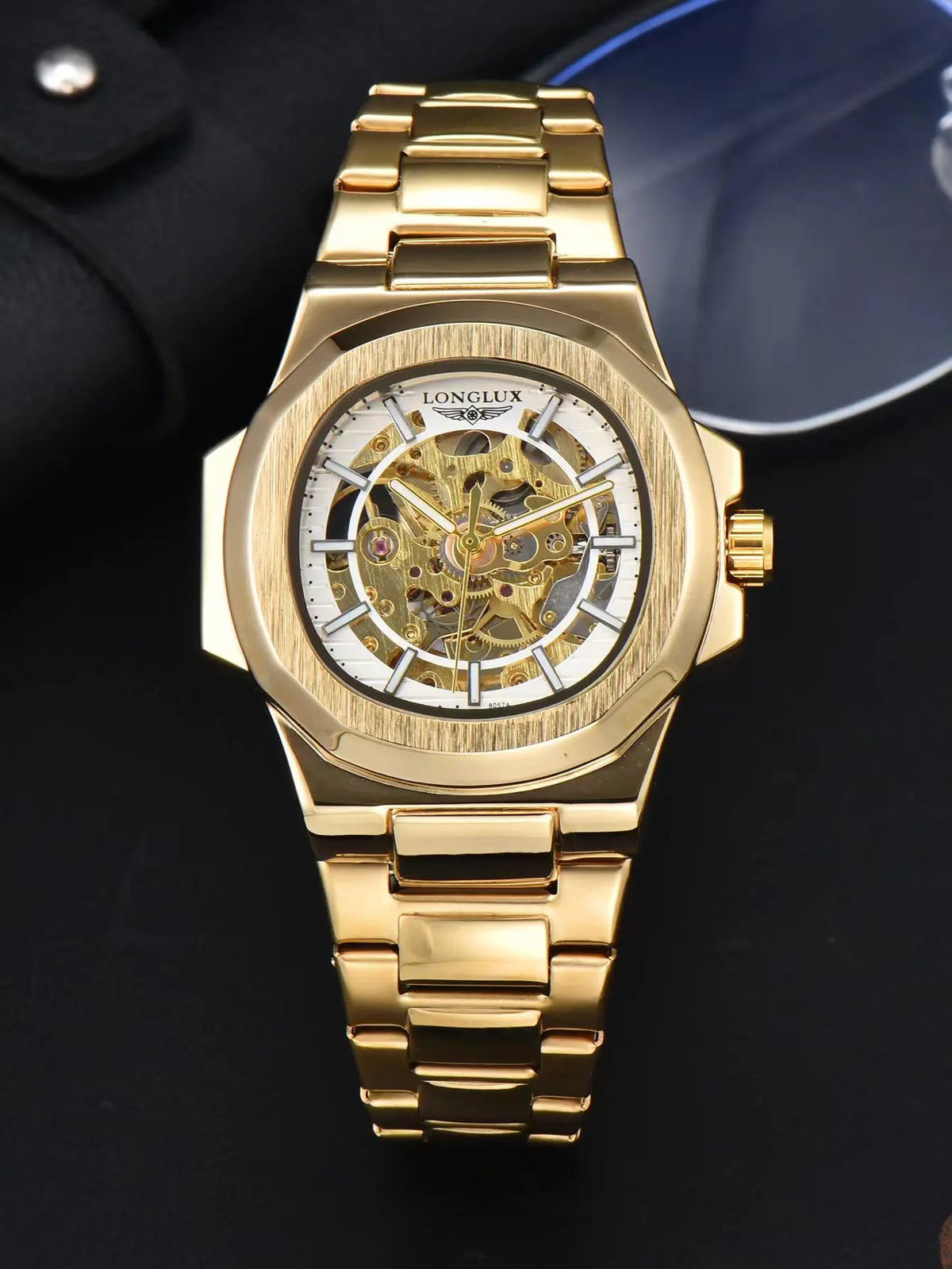 LONGLUX Men automatic mechanical watch luxury watches waterproof skeleton business cheap wholesale stainless steel gift watch