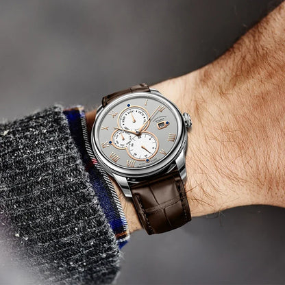 Luxury Brand BORMAN Automatic Mechanical Men's Watches Sapphire 50M Waterproof Multi-function Dial Retro Leather Clocks BM18011