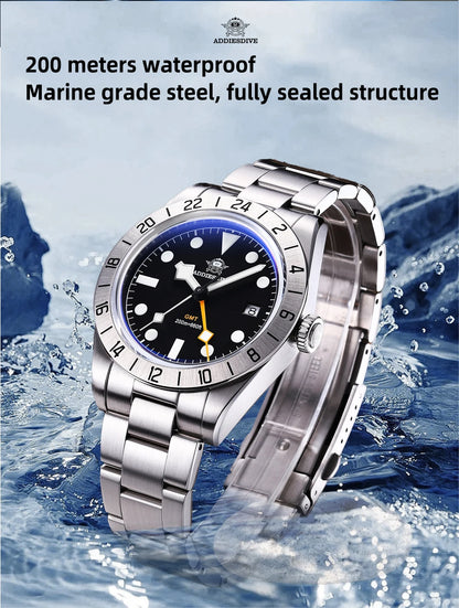 ADDIESDIVE Top Brand 39mm Quartz GMT Watches 20Bar Waterproof Luminous Bubble Mirror Sport Glass Watch for Men Relogio Masculino