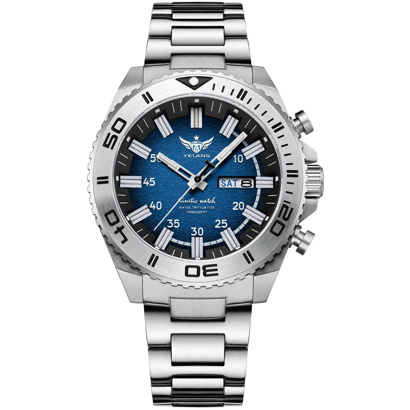 Yelang Watches V1035 44mm Men Diving Watch Human Kinetic Energy Watch 100m Waterproof Watches luminous Japan PX83 Sapphire