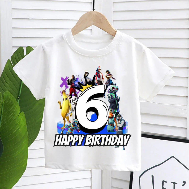 Fortnite Kids T-shirts Birthday Number 1-10 Printed T-shirt Boys Summer Casual Short Sleeves Sports Tops Children's Clothing