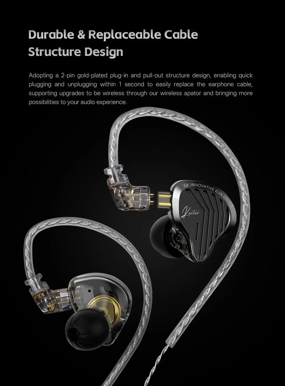 GK KUNTEN Earphones New Generation Dynamic Driver Unite Headests Hifi Music Earbuds DJ Headphones