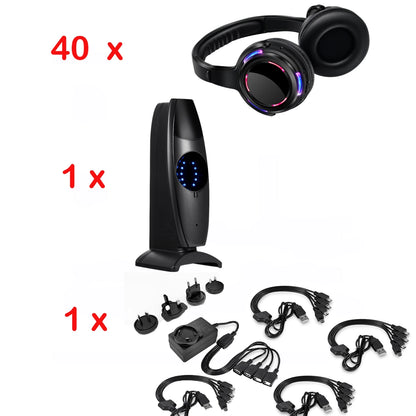 Silent Disco Wireless Headphones with LED Rechargeable Battery RF System for Silent Parties, Clubs, Meetings, Concerts