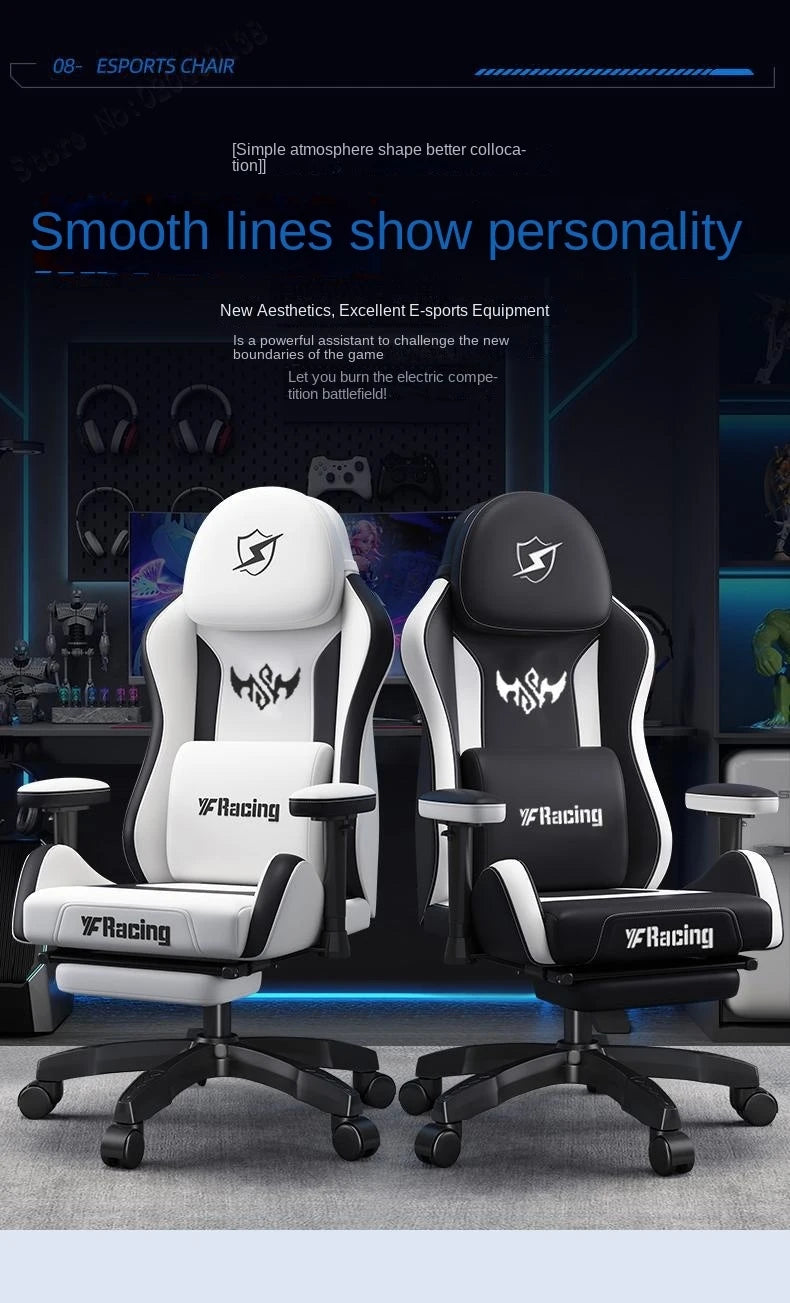 Gaming Chair with Latex Seat Cushion, Four-stage Pneumatic Cylinder, Removable Dual Headrest Adjustable Backrest, Office Chair