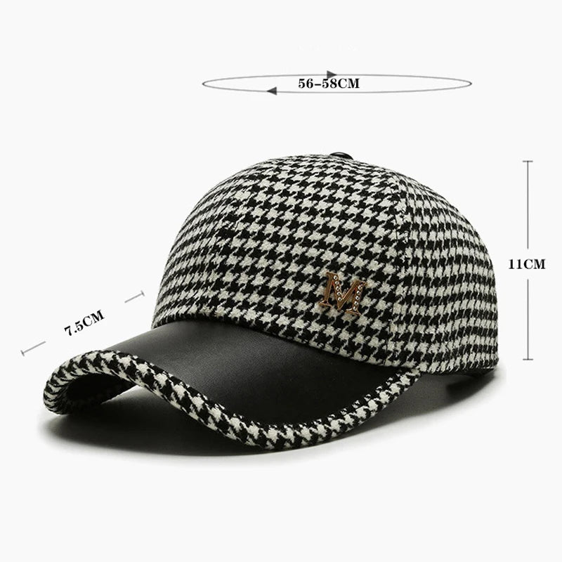 Fashions Check Baseball Cap for Women Winter Keep Warm Windproof Street Wild Trend Cap
