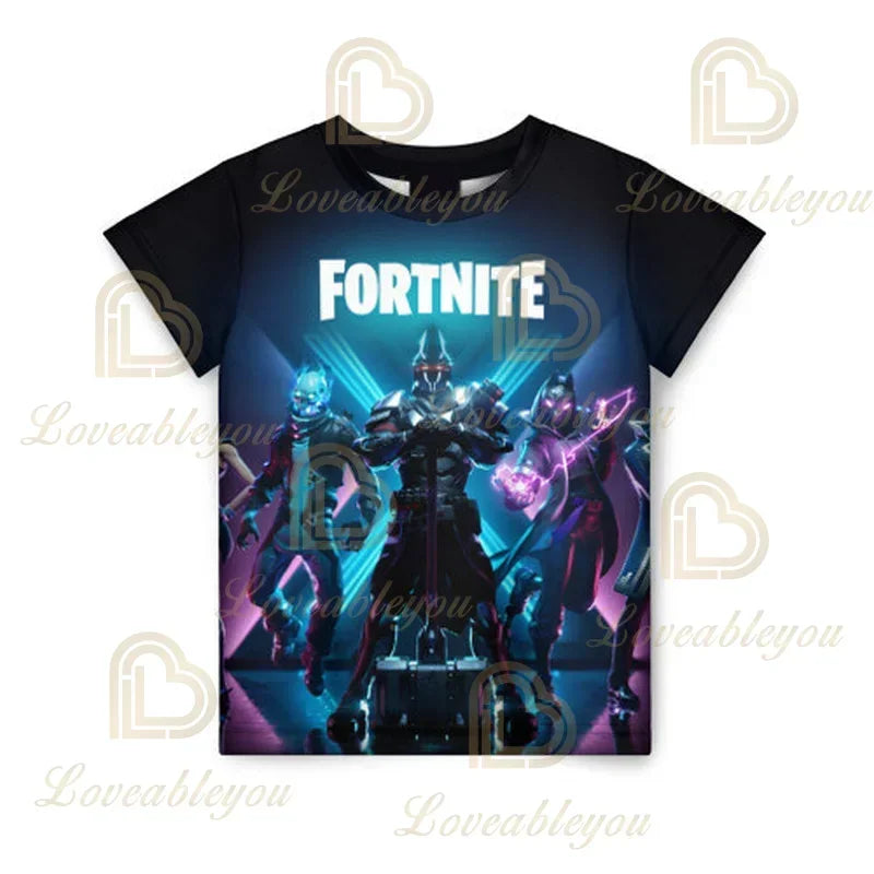 Fortnite T-Shirt für Erwachsene und Kinder, 3D-Digitaldruck, lockere Passform, große Größen, kurzärmeliges Sommer-Tee für Kinder
