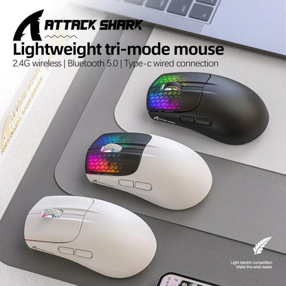 ATTACK SHARK X5 Wireless Mouse Lightweight Tri-Mode Connection 2.4GHz/Wired/Bluetooth RGB Macro Gaming Mouse
