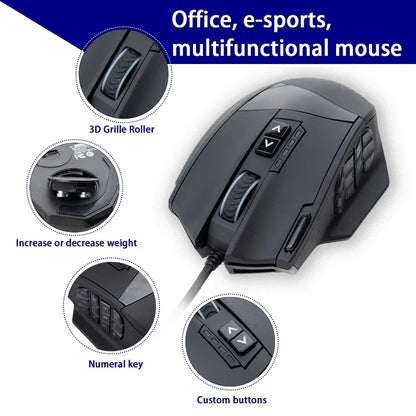 E-YOOSO X-39 Programmable Gaming Mouse, Wired RGB Mouse with 18 Buttons, 8 Removable Weights, 5 DPI, Ergonomic Grip for Computer