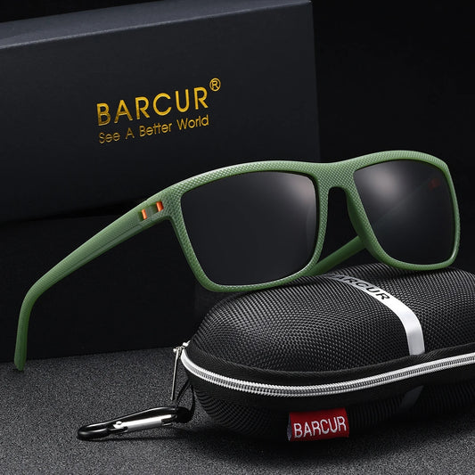 BARCUR Brand Classic Men Sunglasses Comfort Durable PC Rectangular Frame TAC Lens Versatile Age Polarized Sunglasses