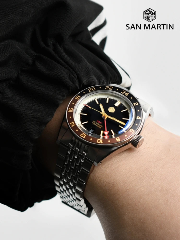 San Martin 39.5mm Limited Edition Full Lume Dial Automatic Mens Watch NH34 GMT 6H Date 10Bar Luxury Kol Saati SN0116W