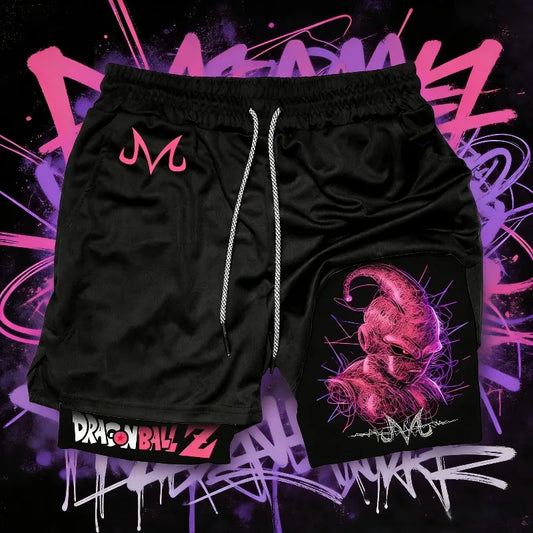 2026 New Summer Dragon Ball Z Majin Buu Kid Buu Print Shorts Men's Breathable Double Layer Gym Workout Shorts Casual Quick Dry