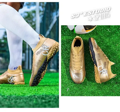 Kinder-Fußballschuhe mit Zehenschutz, Schnürverschluss, kurzen rutschfesten Stollen, strapazierfähig und atmungsaktiv, für Outdoor-Spiele auf Rasen