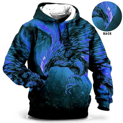 Vintage Hoodies for Men Wolf Animal Pattern 3D Print Eagle Leopard Tops Autumn Winter Casual Long Sleeve Oversized Tiger Hooded
