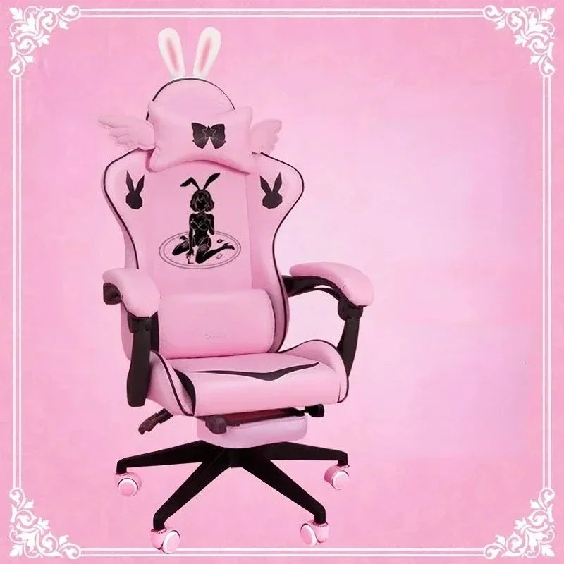 Pink Gaming Chair High-quality Girls Cartoon Home Live Gamer Chair Comfortable Swivel Adjustable Office Computer Furniture