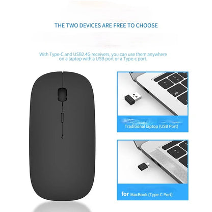 New Charging Type-C Wireless Mouse + USB Dual Receiver, Mute Ergonomic Design, 1000/1200/1600 Three-Speed DPI
