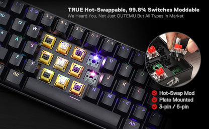 Redragon K530 Pro Draconic 61 Keys 60% Wireless RGB 100% Hot-Swap Socket Mechanical Keyboard Bluetooth/2.4Ghz/Wired 3-Mode
