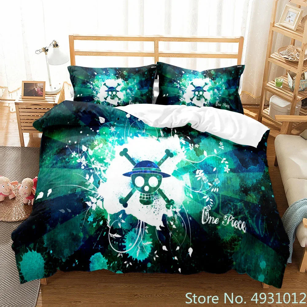 One Piece Luffy Boy 3pcs Bedding Set Quilt Cartoon Duvet Cover Pillowcase Bedclothes Children Kids Boy Bed Bedroom Set
