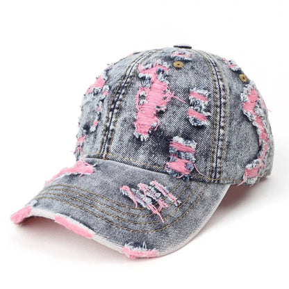 Vintage Washed Distressed Denim Colorful Baseball Cap for Men Women, Fashion Two-Tone Ripped Sun Protection Visor Hat Trendy