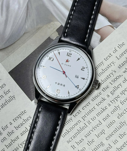 New 1963 Men's Pilot Watch 41mm Retro Gold Classic Sweep Second Stainless Steel Leather Strap Sport Fashion Men's Watch