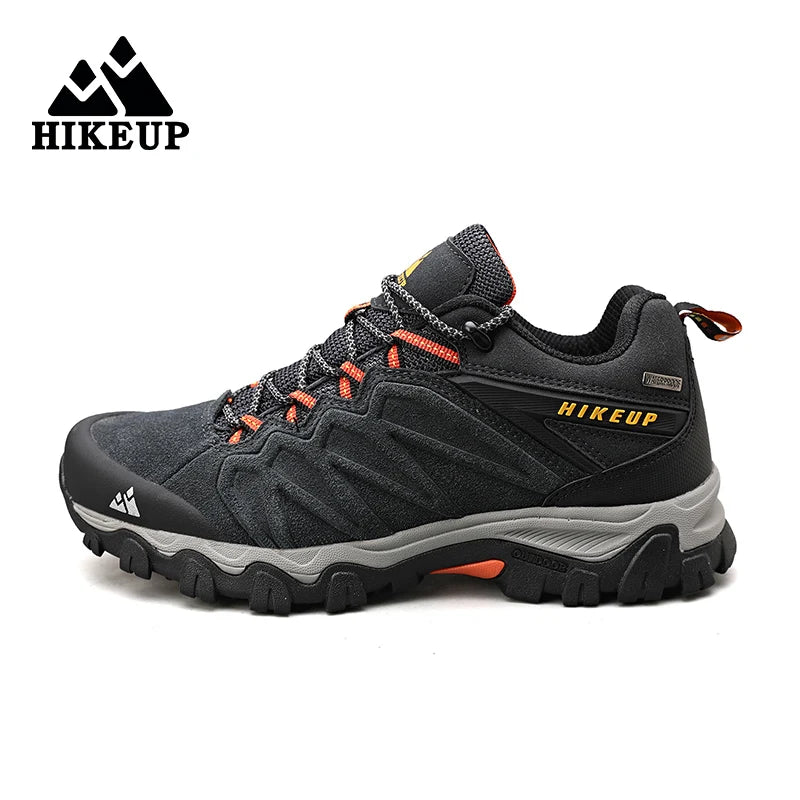 HIKEUP High Quality Leather Hiking Shoes Durable Outdoor Sport Men Trekking Leather Shoes Lace-Up Climbing Hunting Sneakers