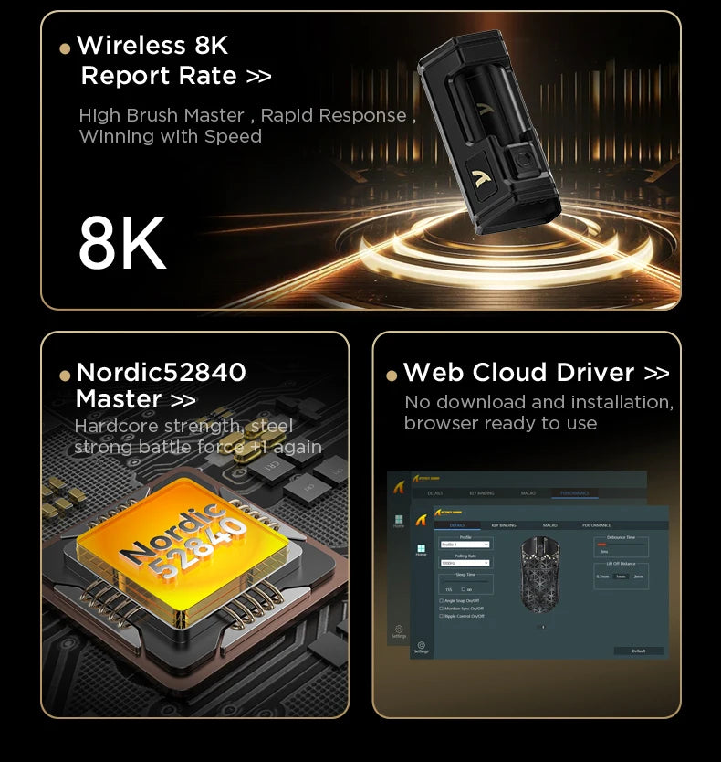 ATTACK SHARK R5 Tri-mode Ultra Wireless Gaming Mouse Carbon Fiber 8K ,PAW3950MAX ,8000Hz Wireless Polling Rate, DPI up to 42000