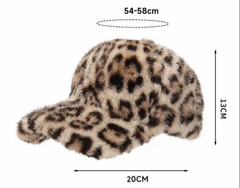 Casquette de baseball imprimé léopard pour femme, en fausse fourrure douillette, chaude pour l'hiver, casquette vintage d'extérieur à visière rabattable pour femme