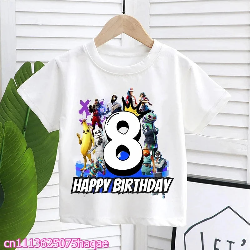 Fortnite Kids T-shirts Birthday Number 1-10 Printed T-shirt Boys Summer Casual Short Sleeves Sports Tops Children's Clothing