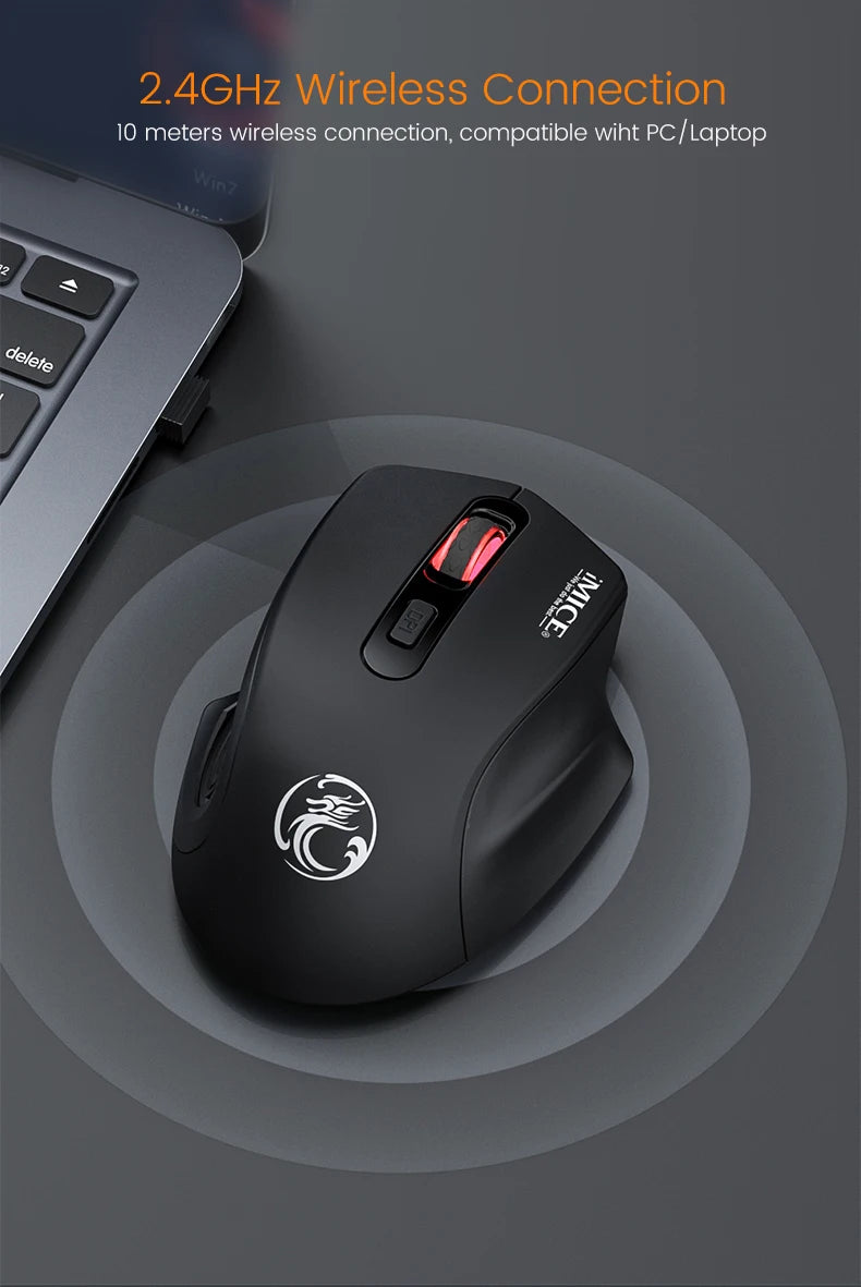 Silent Rechargeable 1600 DPI Adjustable 2.4GHz Wireless Connection Mouse Quiet Click For Office Use Compatible Wiht PC Laptop