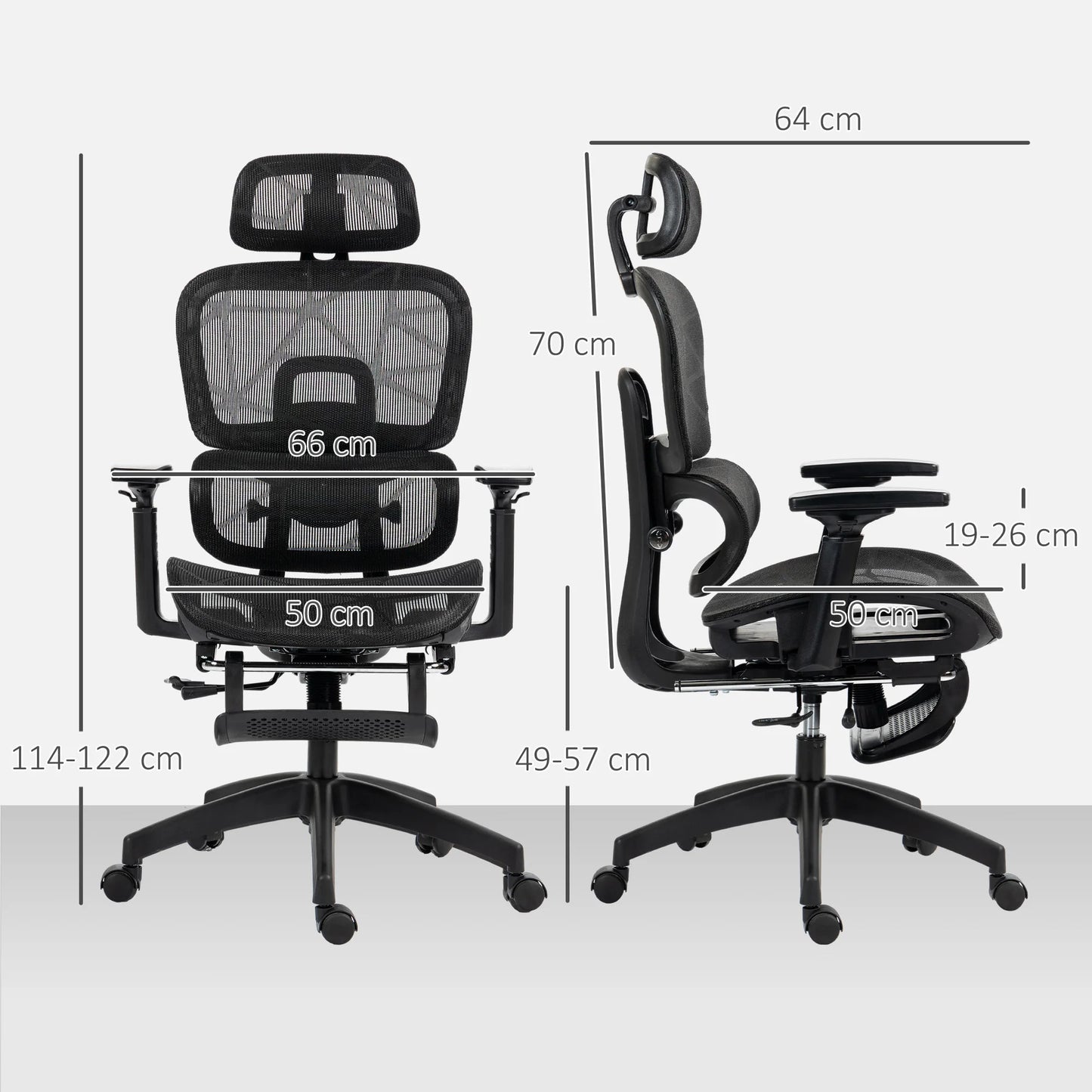 Ergonomic Office Chair with Armrest, Headrest, Lumbar Support, Adjustable Height, and Footrest.