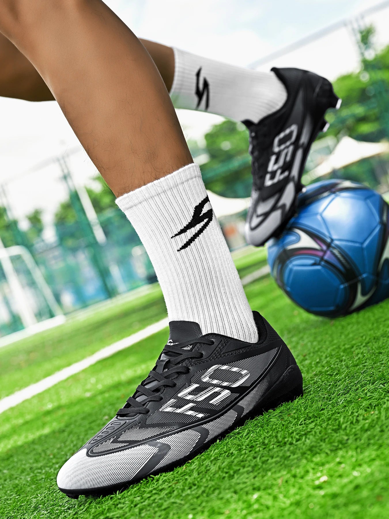 Unisex AG FG Soccer Shoes PU Woven Fabric Upper TPU Shockproof Sole Wear Resistant Anti-slip Teenager Competition Sneakers