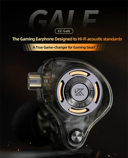 Auriculares IEM Gaming KZ Gale – Monitores In-Ear HiFi com driver superlinear e cabo de 2 pinos destacável banhado a prata