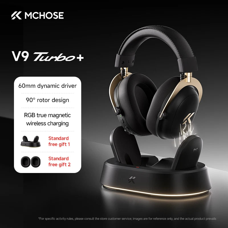 Auscultadores Gaming Sem Fios MCHOSE V9 Turbo 7.1 Surround Sound RGB para Esports com Drivers de 60mm, Microfone com Cancelamento de Ruído e Base de Carregamento