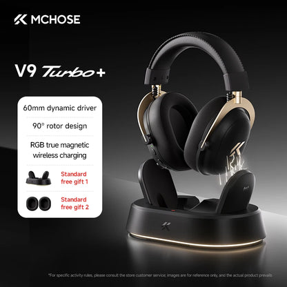 Auscultadores Gaming Sem Fios MCHOSE V9 Turbo 7.1 Surround Sound RGB para Esports com Drivers de 60mm, Microfone com Cancelamento de Ruído e Base de Carregamento