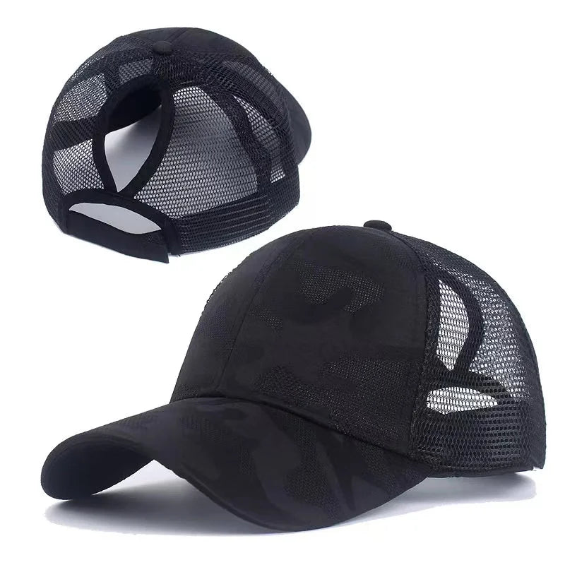 Baseballkasketter til kvinder med hestehale, forår/sommer, solhat i netstof, løbekasket med snapback, justerbar til kvinder og piger, udendørs kasketter med skygge