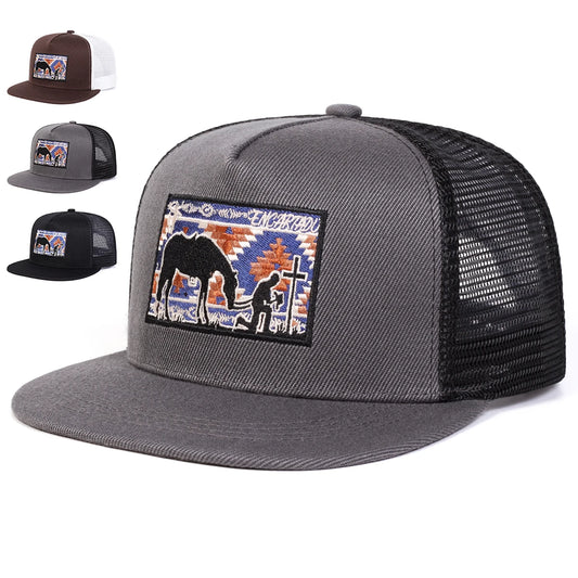 Unisex Horse Cross Embroidery Hip-hop Net Hats Spring Summer Outdoor Adjustable Casual Baseball Caps Sunscreen Hat Sports Cap