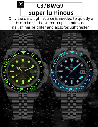 ADDIESDIVE 2024 Top Luxury Men GMT Quartz Wrist Watches Men's Business Sports Luminous 20Bar Waterproof Watch Gift Reloj Hombre