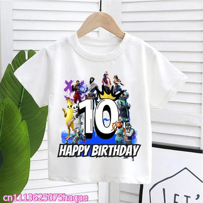 Fortnite Kids T-shirts Birthday Number 1-10 Printed T-shirt Boys Summer Casual Short Sleeves Sports Tops Children's Clothing