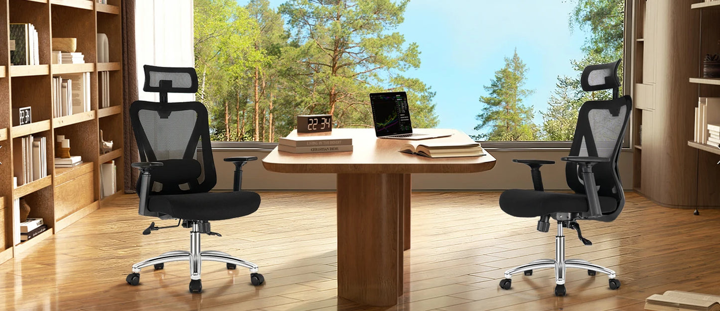 Durrafy Ergonomic Office Chair, Desk Chair With Headrest, Armrests, Swivel Chairs With 90°-130° Reclining Function (Lockable)