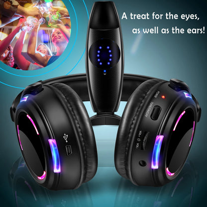 Silent Disco Wireless Headphones with LED Rechargeable Battery RF System for Silent Parties, Clubs, Meetings, Concerts