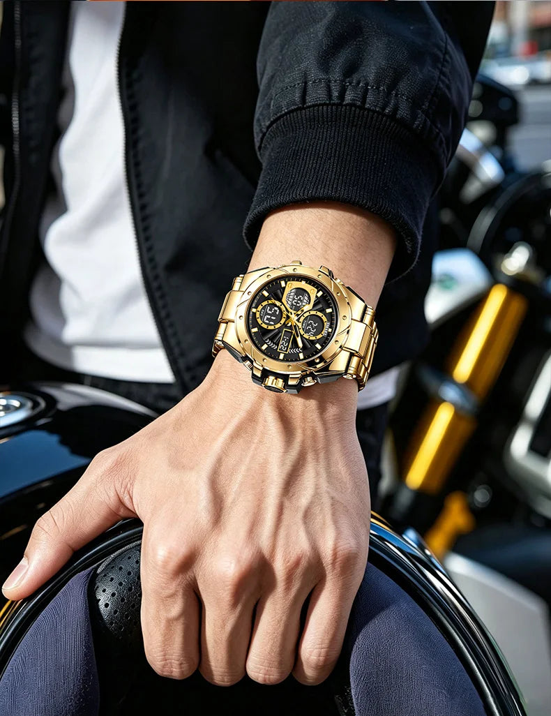 Montre pour homme SMAEL 8160 – Modèle sport militaire, analogique et numérique, en acier inoxydable – Étanche, avec affichage LED, alarme, chronographe et chronomètre
